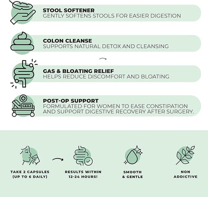 DigestLive Post-Op Constipation Relief Laxative for Women Post Surgery, 30 Capsules,100% Herbal Stool Softener, Female Gentle Colon Cleanse Detox, Bloating & Gas, Fast-Acting, Vegan, Gluten & GMO-Free