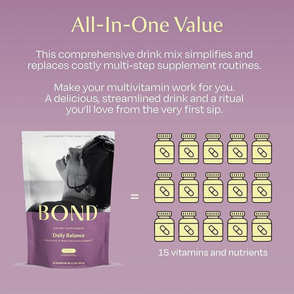 BOND Hormone Balance for Women 20 Travel Packs - Prenatal Vitamins - Supports Menstrual Cycles, Ovulation, Nutrient Levels - Folate, Folic Acid, Inositol, Probiotics, NAC, Vitamin C + Antioxidants