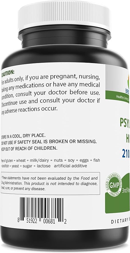 Brieofood Psyllium Husk Fiber Supplement with Lactobaciilus Acidophillus (La-14) - 2100mg per Serving - 250 Capsules - Helps Support Digestion, INTESTINAL Health & Regularity