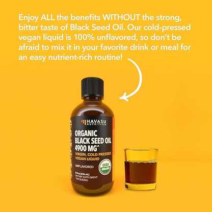Organic Black Seed Oil Cold Pressed Liquid - Black Cumin Supplement for Immune System Function, Digestive Support, Hair Nourishment & Overall Health - 8 Fl Oz - Unflavored, Non-GMO, Vegan