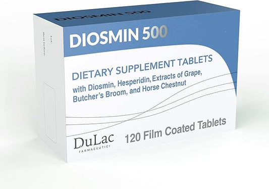 Dulàc - Diosmin 500 Hemorrhoid and Leg Vein Supplement 120 Tablets, Diosmin, Horse Chestnut Extract, Butchers Broom, Hesperidin for Circulation, Made in Italy