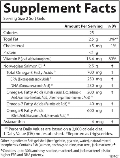 Carlson - Salmon Oil Complete, 700 mg Omega-3s + Astaxanthin, Norwegian, Heart, Brain & Joint Health, 120+60 Softgels