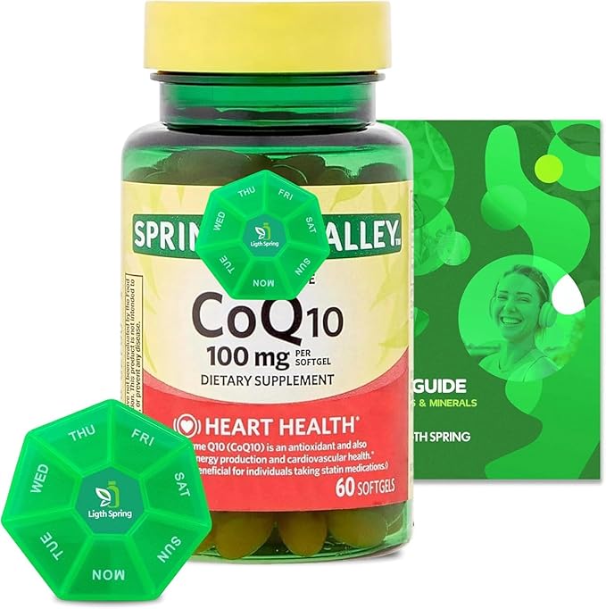 Rapid-Release CoQ10 100 mg, 60 Softgels with Bundle Exclusive Vitamins & Minerals - A to Z - Better Ligth&Spring Guide + Weekly Pill Organizer (3 Items)