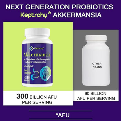 GLP-1 Supplement - 300 Billion AFU Akkermansia Probiotic for Women & Men, Akkermansia Muciniphila for GLP-1 Production, Digestive, Gut, Immune Health, Enhances Gut Digestive Lining function, 60 Count