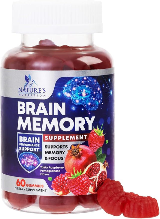 Brain Supplement Gummies for Concentration Memory & Focus Support - Brain Clarity Health with B6 B12, Phosphatidylserine, Coffee Extract, Nootropics Cognitive Vitamins for Adults - 60 Vegan Gummies