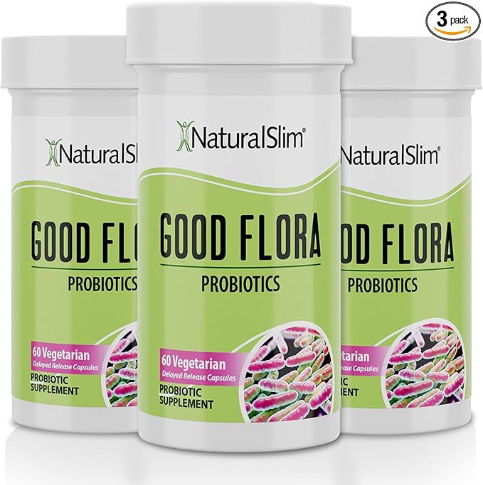 NaturalSlim Probiotics for Digestive Health Good Flora Probiotic Capsules - Intestinal Flora & Immune Support Gut Health Supplements with 7 Powerful Probiotic Strains 3 Pack - Gluten Free 60 Capsules