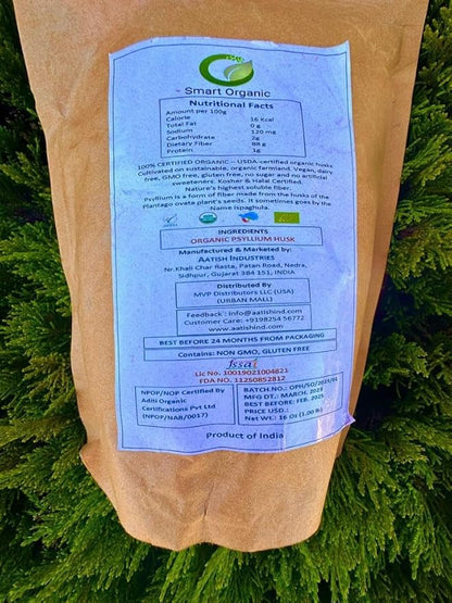 Smart Organic, Organic Psyllium Husk, Keto Friendly, Vegan, Gluten-Free, USDA Certified Organic, Non-GMO, Soluble & Insoluble Fiber Source 16 Ounce (16 oz)