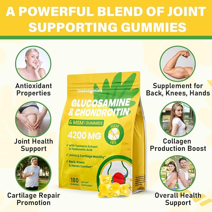 Glucosamine Chondroitin Gummies, Extra Strength Joint Support Supplements with MSM & Elderberry for Joint Health, Flexibility, Immune for Adults, Men & Women, 2 Pack
