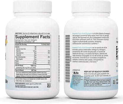 4Life Essential Fatty Acid Complex - Fish Oil Blend Features Omega-3 and Omega-6, Includes GLA and CLA - Circulation Support - 60 Softgels