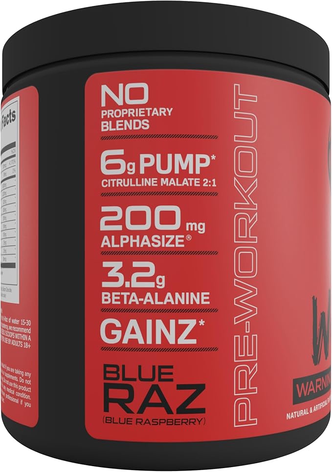 Bucked Up - Woke - HIGH STIM Pre Workout - Best Tasting - Focus Nootropic, Pump, Strength, 30 Servings (Blue Raspberry)