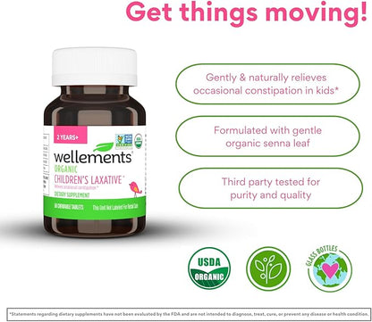 Wellements Organic Children's Laxative, Gentle Constipation Relief for Kids, Made with Organic Senna Leaf, USDA Certified Organic and Non-GMO, Free from Gluten, Artificial Colors and Flavors, Ages 2+