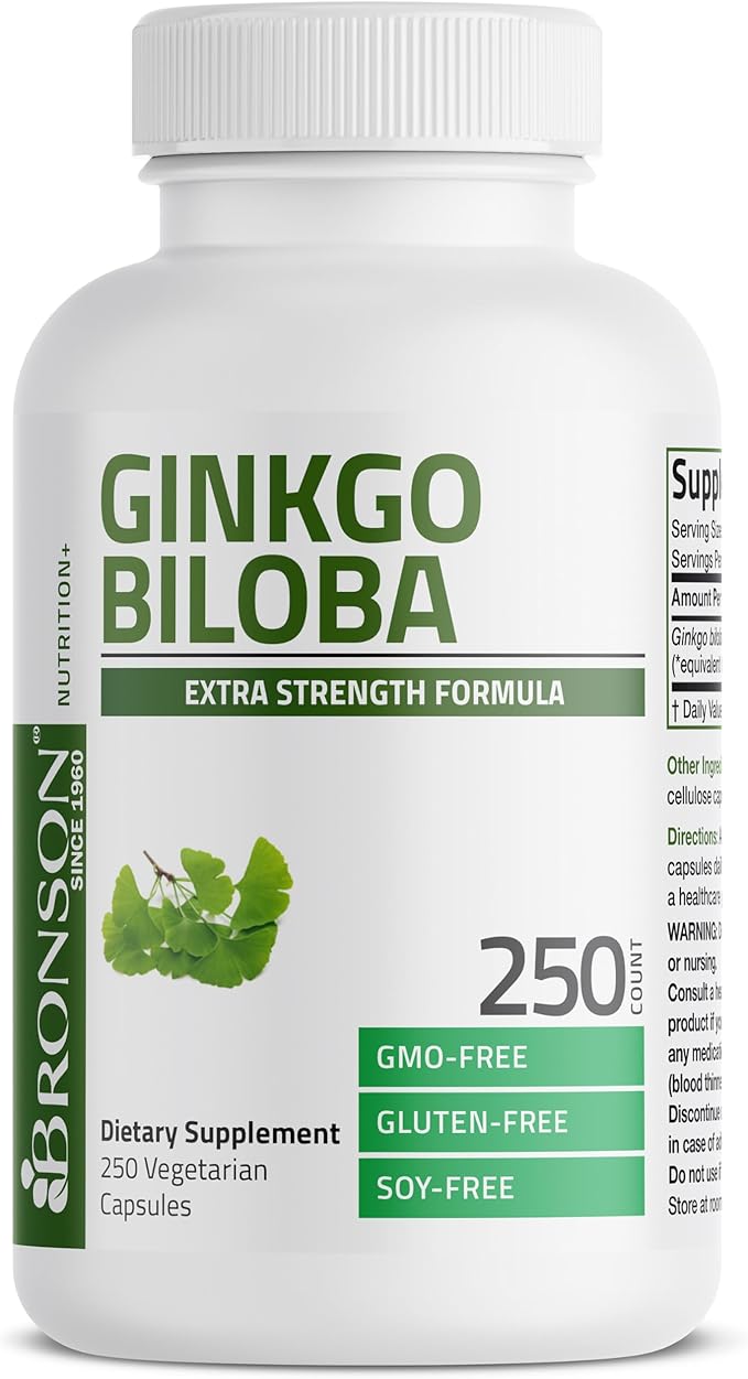 Bronson Ginkgo Biloba Extra Strength Supports Brain Function & Memory Support, 250 Vegetarian Capsules