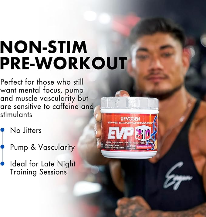 Evogen EVP 3D - Stim Free Pre Workout Powder for Men & Women | Sugar Free Non Stim Preworkout with Beta Alanine and Creatine for Energy & Pump | Orange | 40 Servings
