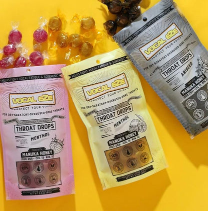 Vocal Eze Manuka Honey Cough Drops | Lozenges to Relieve Sore, Hoarse, Fatigue, Dryness of Throat | Voice Support, All Natural and Organic Ingredients (20, Lemon) UMF 10+ (MGO 265+)