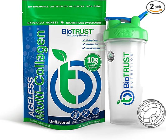 BioTrust Ageless Multi Collagen 5-in-1 Protein Powder (Unflavored) BlenderBottle Bundle