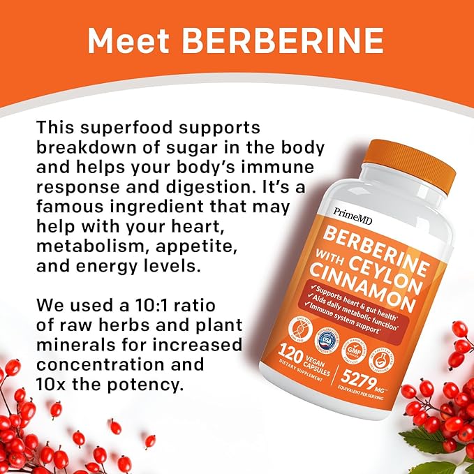 21-in-1 Berberine Supplement with Ceylon Cinnamon with Chromium, Bitter Melon and Green Tea Extract and Black Pepper Extract 5X for Energy & Metabolism Support with 5279 mg (120 ct, Pack of 3)