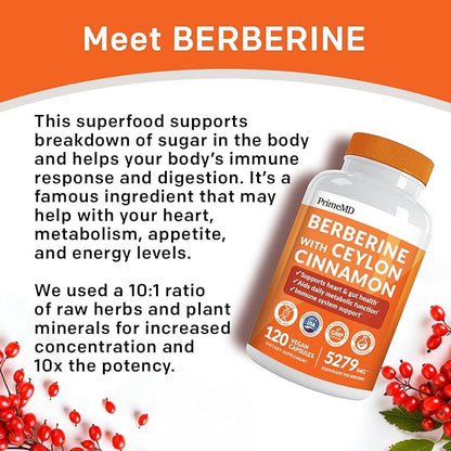 21-in-1 Berberine Supplement with Ceylon Cinnamon with Chromium, Bitter Melon and Green Tea Extract and Black Pepper Extract 5X for Energy & Metabolism Support with 5279 mg (120 ct, Pack of 3)