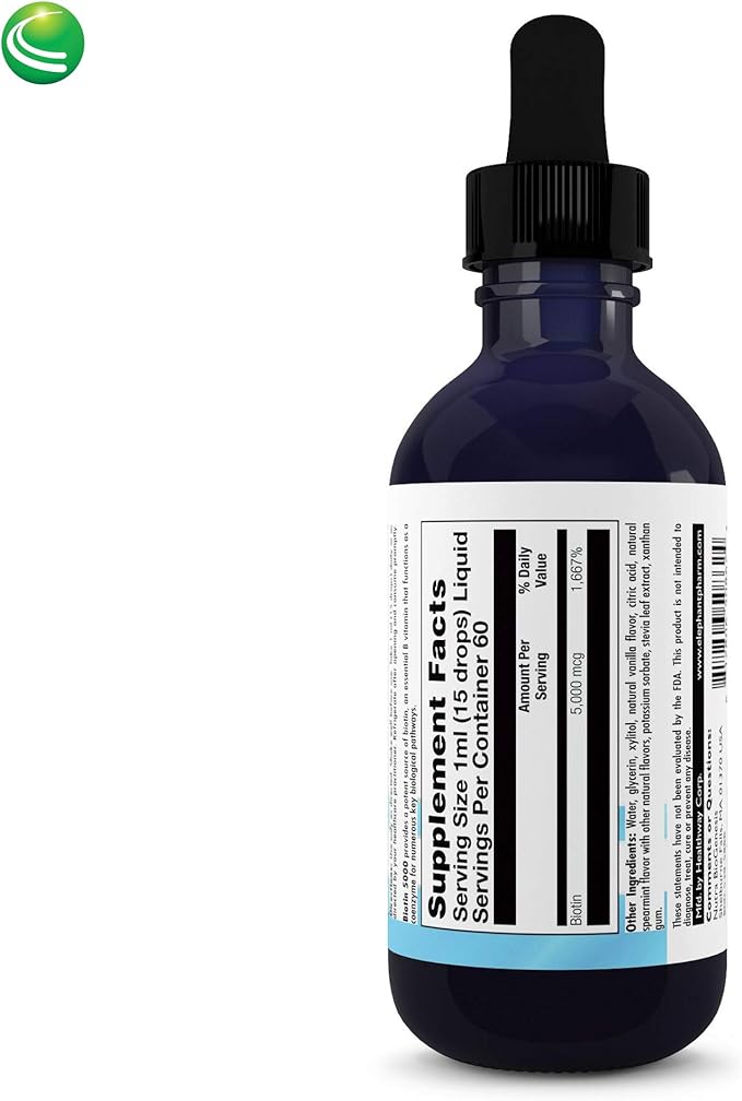 Nutra BioGenesis Biotin 5000 - Liquid Biotin Drops for Hair Skin and Nails, Pure Supplement for Women and Men, 5000mcg Per Serving - 2 Fl Oz (59 mL) Glass Bottle