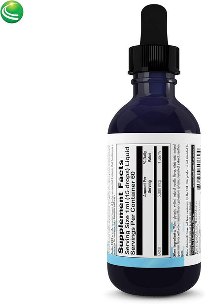 Nutra BioGenesis Biotin 5000 - Liquid Biotin Drops for Hair Skin and Nails, Pure Supplement for Women and Men, 5000mcg Per Serving - 2 Fl Oz (59 mL) Glass Bottle