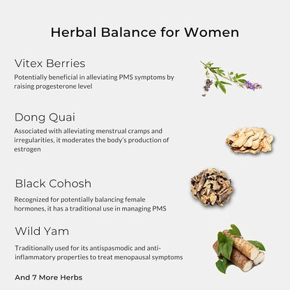 Hormone Balance for Women, Women's Support, Menopause & PMS Support, with Black Cohosh, Vitex Berry & Dong Quai - 30 Serves