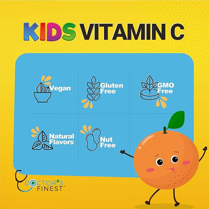 Doctors Finest Vitamin C Gummies for Kids – Vegan, GMO Free & Gluten Free – Great Tasting Orange Flavor Pectin Chews – Kids Dietary Supplement – 250mg of Vitamin C – 90 Jellies [45 Doses]