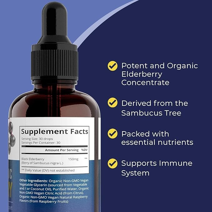 Organic Elderberry Syrup, 60 Day Supply, Black Liquid Drops for Immune Support, Sambucus Elderberry Syrup - Liquid Extract Drops for Kids & Adults - Extra Strength (2 Pack)