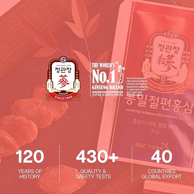 CheongKwanJang Honeyed Korean Red Ginseng Slices, Boost Natural Energy, Performance and Immunity - 6 Pack