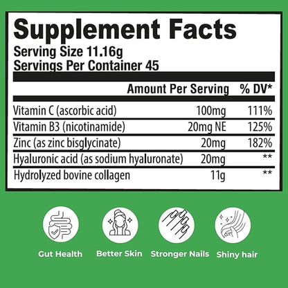 Collagen Peptides Powder – Hydrolyzed Bovine Collagen with Vitamin C, Hyaluronic Acid, Zinc & B3 – Type 1 & 3 Unflavored Protein Powder for Women & Men Hair, Skin, Nails, Joints 45 Servings
