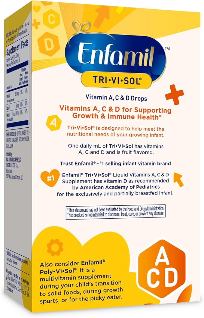 Enfamil Prenatals & Baby Vitamins Tri-Vi-Sol Vitamin A, C & D Multi-Vitamin Drops for Infants, Supports Growth & Immune Health, 50 mL Dropper Bottle,1.69 Fl Oz (Pack of 2),MJ-030