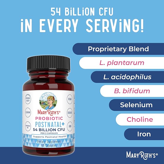 MaryRuth Organics Postnatal Probiotics for Breastfeeding Women | Nursing Probiotic Capsules with Vitamins | Minerals & Antioxidants | 54 Billion CFU | Non-GMO | Vegan | 30 Servings