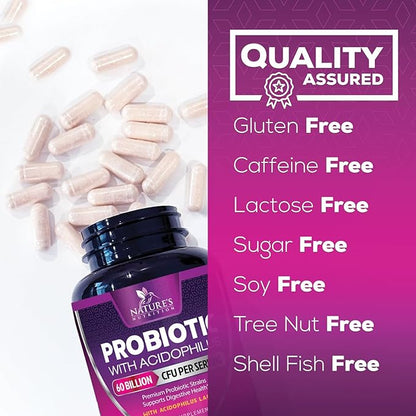 Probiotics 60 Billion CFU per Serving - 10 Strains + Prebiotics - Immune, Digestive & Gut Health Support, Supports Occasional Constipation, Gas & Bloating for Women & Men, Shelf Stable - 60 Capsules