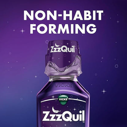 ZzzQuil, Sleep Aid, Nighttime Sleep Aid Liquid, 50 mg Diphenhydramine HCl, Fall Asleep Fast, Non-Habit Forming, Warming Berry Flavor, 12 FL OZ (Pack of 2)