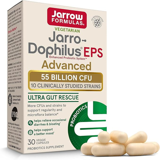 Jarrow Formulas Jarro-Dophilus EPS Advanced, 55 Billion CFU Probiotics, Digestive Support for Adults, 30 Probiotic Supplement Veggie Capsules, Up to 30 Day Supply