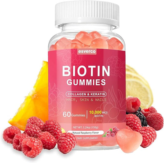 Biotin 10000mcg Keratin Collagen Gummies Supplements Hair Skin and Nails Vitamins Gummies Daily Hair Nail Growth & Strengthener Gummies for Women Vegan Biotin and Vitamin C Gummy 60 Count