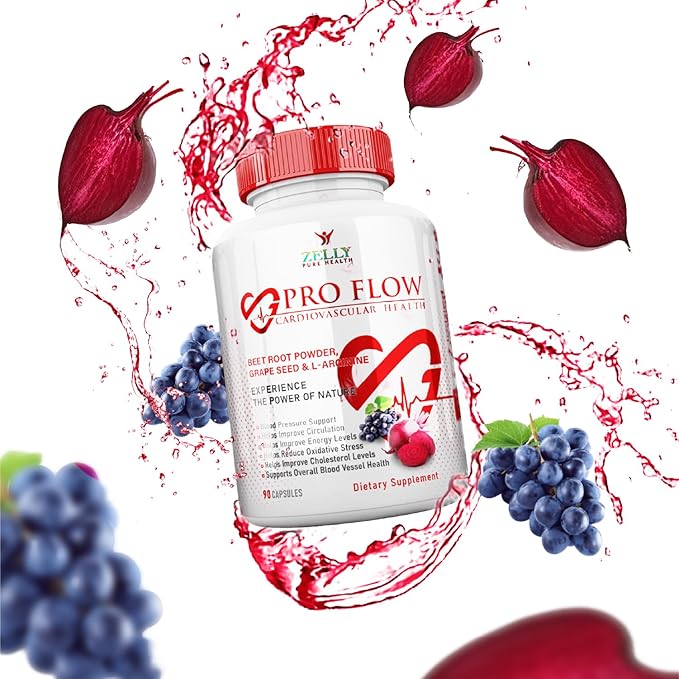 Pro Flow Circulation Support Supplement – 90 Beet Root Capsules with Grape Seed Extract, L-Arginine, Vitamins B12, beet root extract capsules, Blood Circulation Supplement - 90 Capsules