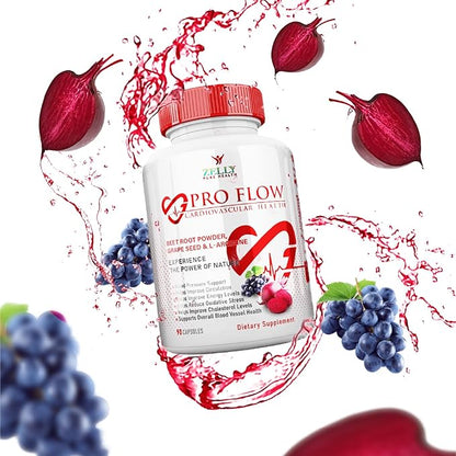 Pro Flow Circulation Support Supplement – 90 Beet Root Capsules with Grape Seed Extract, L-Arginine, Vitamins B12, beet root extract capsules, Blood Circulation Supplement - 90 Capsules