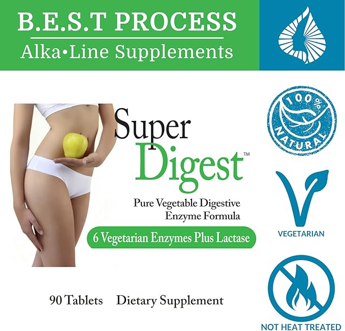 SuperDigest Best Process Alkaline — Multi-Enzyme Digestive Support — Digestive Enzymes with Alfalfa, Papain & Bromelain (Vegetarian Friendly)