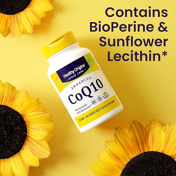 Healthy Origins Natural Enhanced CoQ10 (BioPerine®), 100 mg - Heart Health & Energy Supplement - Gluten-Free & Non-GMO Supplements, with BioPerine & Sunflower Lecithin ((Pack of 1) 150 Veggie Gels)
