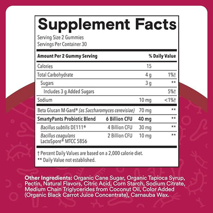 SmartyPants Adult Probiotic & Prebiotic Gummies for Digestive Health: 6 Billion CFU Gut Health Supplement, Clinically Studied Prebiotic for Immune Support, Grape, 60 Count (30 Day Supply)