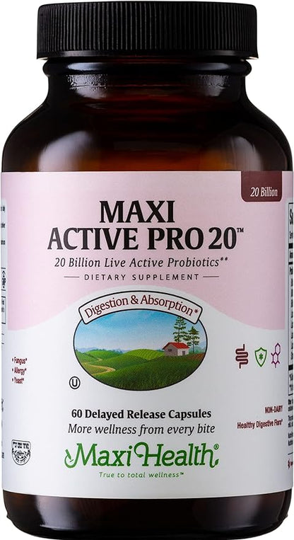 Maxi Health Probiotics for Digestive Health and Gut – 15 Strains, 20 Billion CFU Active Organisms - Probiotics for Men and Women – Daily Probiotic for Digestive Support, 60 Capsules