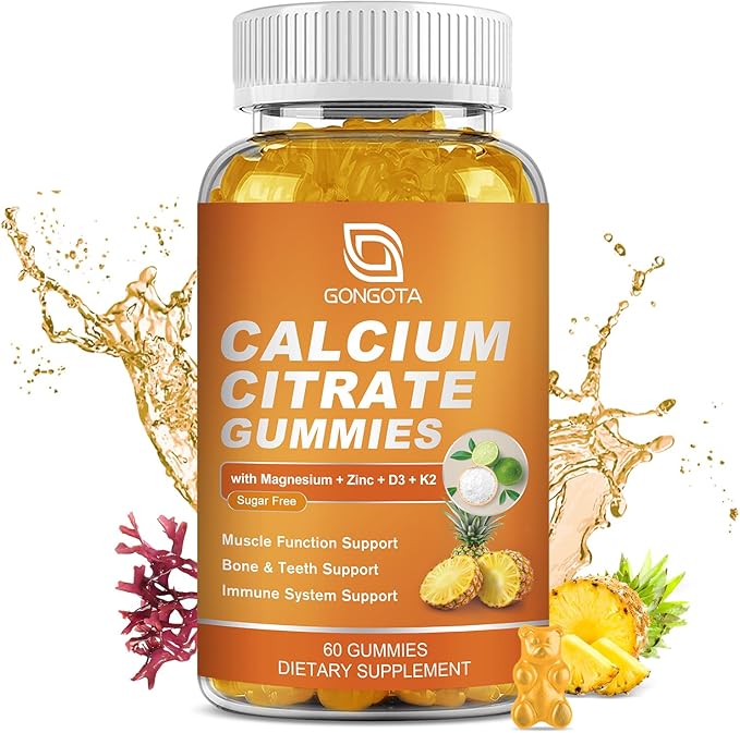 Calcium Citrate Gummies - Calcium 1200 mg with vitamin d3, Magnesium & Sea Moss for Bone, Muscle, Joints, Immune Support, Calcium supplements for women & Men,Sugar Free, Pineapple Flavor - 60 Chews