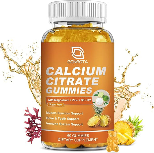 Calcium Citrate Gummies - Calcium 1200 mg with vitamin d3, Magnesium & Sea Moss for Bone, Muscle, Joints, Immune Support, Calcium supplements for women & Men,Sugar Free, Pineapple Flavor - 60 Chews