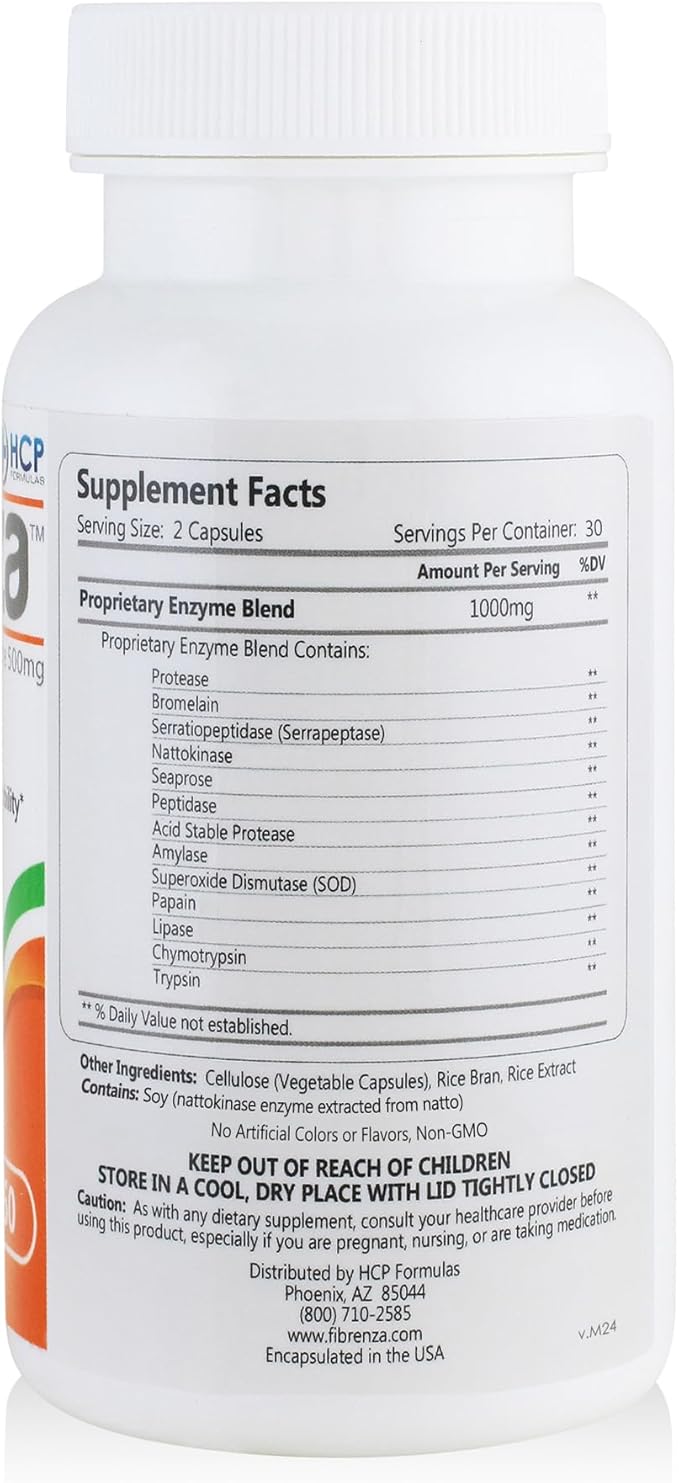 Fibrenza - Systemic Enzyme Complex with Fibrinolytic & Proteolytic Enzymes - Dietary Supplement - 60 Caps