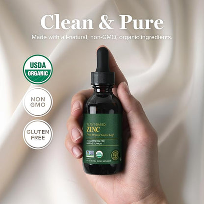Global Healing USDA Organic Zinc Supplements Liquid - Pure Vitamin Drops for Immune System Boost, Hormone Balance, and Healthy Aging - Natural, Vegan-Friendly, Non-GMO, Organic Zinc Vitamins (2 Fl Oz)