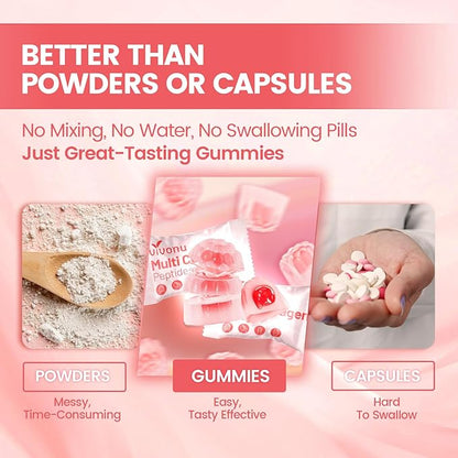 Women & Men Multi Collagen Peptides Gummies Sugar-Free, Multi Collagen Hydrolyzed Protein Type I,II,III,V,X, Biotin, Methylated B12, Vitamin C A E D3 B6 for Skin Hair Nails, Bone