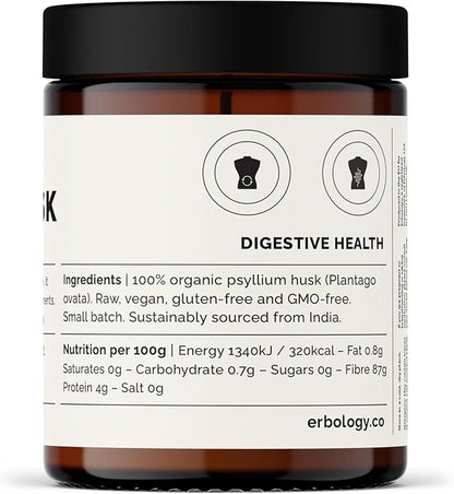 Erbology Organic Psyllium Husk Powder 3.2 oz - 45 Servings - Promotes Digestive Health and Regular Bowel Movements - Sustainably Sourced Straight from Farm in India - Small Batch - Vegan - GMO-Free