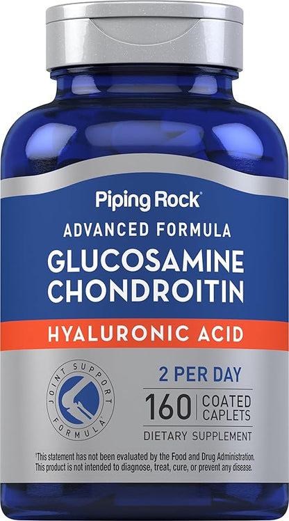 Piping Rock Glucosamine Chondroitin | 160 Caplets | with Hyaluronic Acid | Supplement for Women and Men | Advanced Formula | Non-GMO, Gluten Free