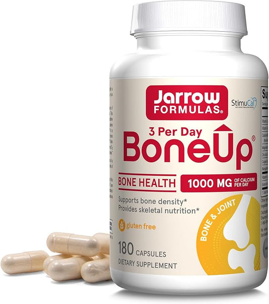 Jarrow Formulas BoneUp Three Per Day For Bone Support and Skeletal Nutrition, Includes Vitamin D3, K2 (as MK-7) and 1000 mg of Calcium Per Day, 180 Capsules, 60 Day Supply