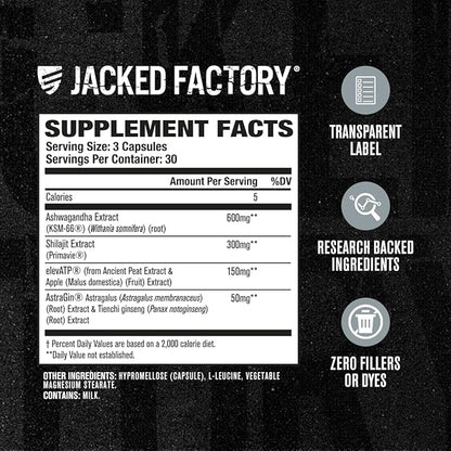 Jacked Factory Build-XT 50+ Daily Muscle Builder - Muscle Recovery Supplement & Muscle Builder for Men and Women with KSM-66 Ashwagandha, Primavie Shilajit, ElevATP, & Astragin - 90 Count