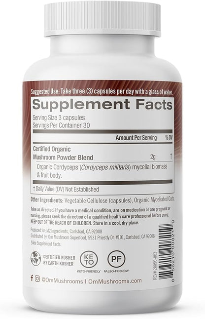 OM MUSHROOM SUPERFOOD Cordyceps Mushroom Capsules Superfood Supplement, 90 Count, 30 Days, Organic Energy Supplement for Stamina and Endurance